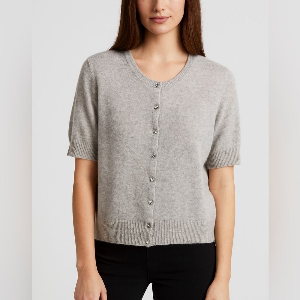 Marina Luna Gray Angora Wool Blend Cardigan Rhinestone Buttons Size Xl